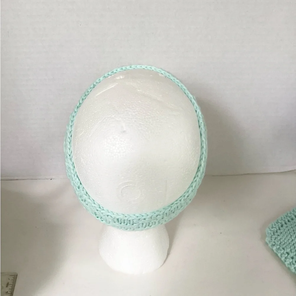 Skincare Washcloth Headband Spa Set Hand Crafted Teal Mint Green Knit Cotton